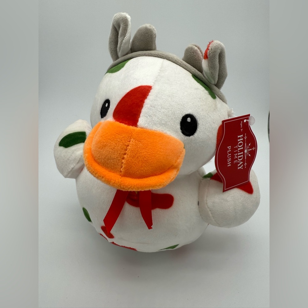 Holiday Time 7" Rubber Duck Plush Christmas Spotted Cow Stuffed Animal Jeep New
